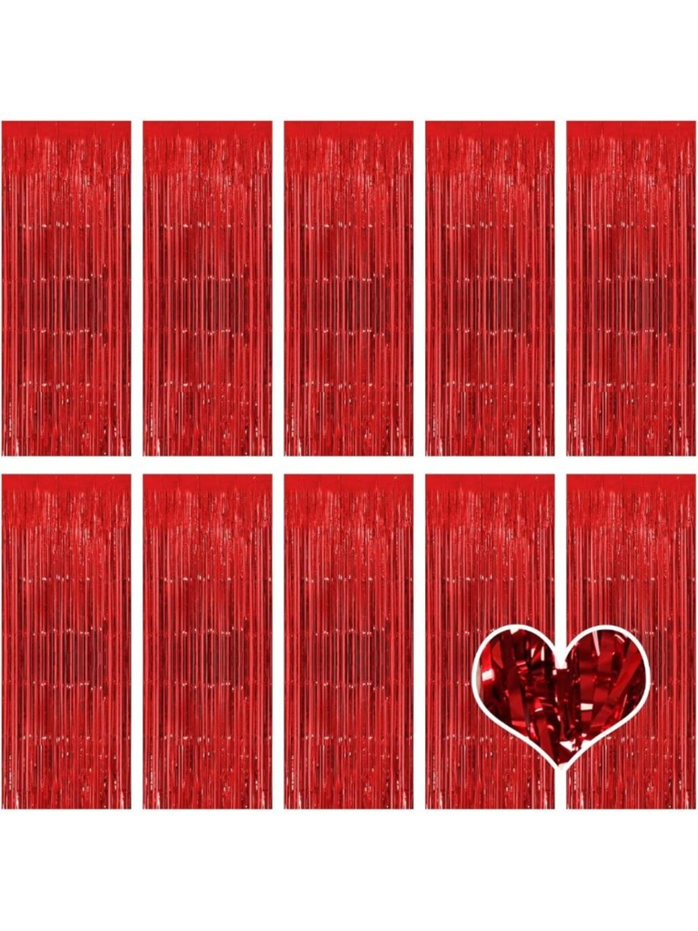 10 Pack Red Metallic Tinsel Foil Fringe Curtains for Party, Wedding & Photo